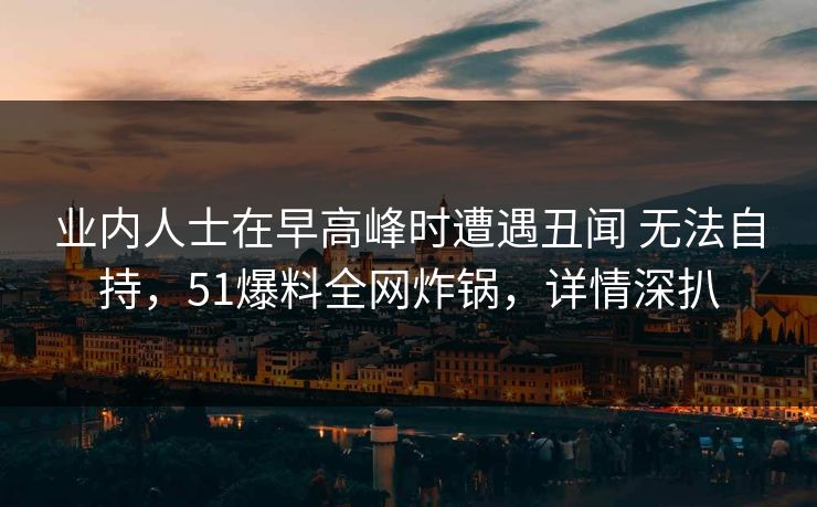 业内人士在早高峰时遭遇丑闻 无法自持,51爆料全网炸锅,详情深扒 业内人士在早高峰时遭遇丑闻 无法自持,51爆料全网炸锅,详情深扒