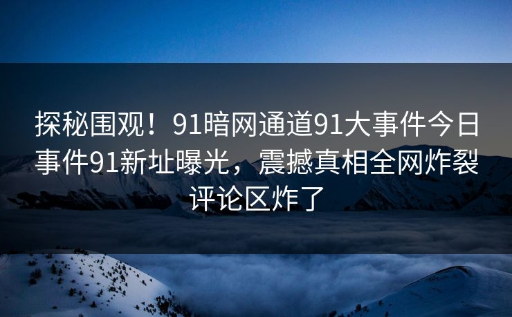 探秘围观！91暗网通道91大事件今日事件91新址曝光，震撼真相全网炸裂评论区炸了